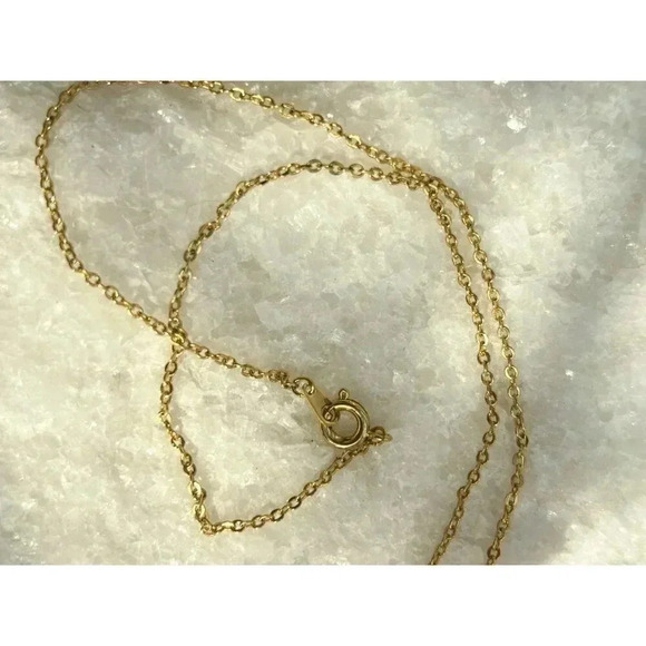 Vintage Gold Toned Retro Heart Shaped Green Gemstone Pendant Necklace - 18" - Picture 7 of 8